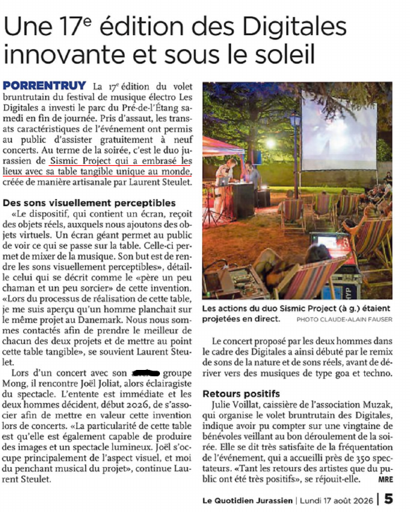 SISMIC Project in Le Quotidien Jurassien